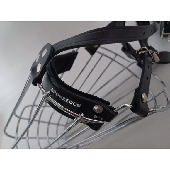 BRONZEDOG Dog Muzzle German Shepherd Wire Basket Metal Mask Leather LARGE - Picture 10 of 13